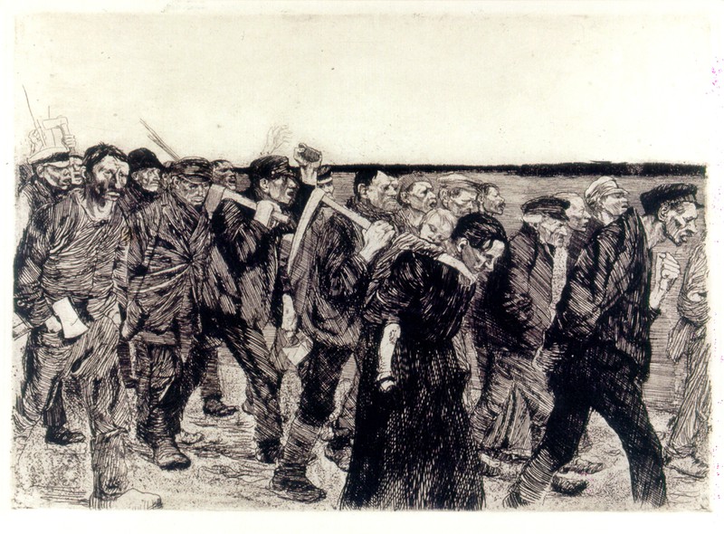 Abb. 2: Käthe Kollwitz, Weberzug, Radierung, 1897. Viertes Blatt aus dem Zyklus „Weberaufstand“, Inv.-Nr. G 248.
