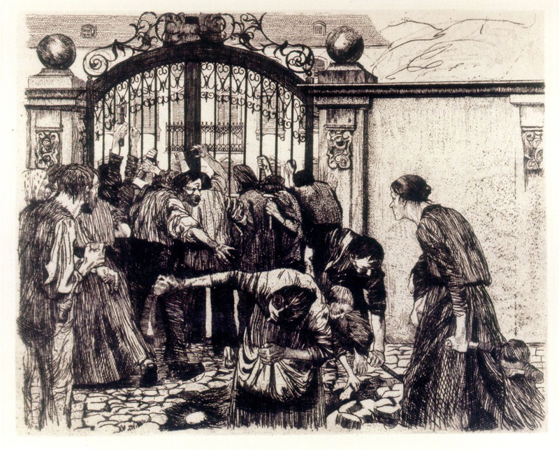Abb. 3: Käthe Kollwitz, Sturm, Radierung, 1897. Fünftes Blatt aus dem Zyklus „Weberaufstand“, Inv.-Nr. G 235.