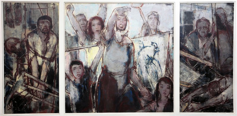 Bert Heller, Entwicklungsstadien des Sozialismus, Mischtechnik/ Hartfaser, 1953, Inv.-Nr. M 023