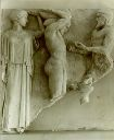 Vorschau Foto, Atlas-Metope des Zeustempels in Olympia: Herakles, Athene und Atlas